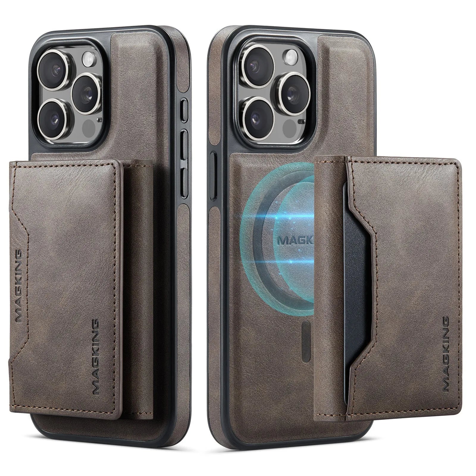 Multi-card TPU phone case with card slot and kickstand for Apple iPhone 12-16 series in black
