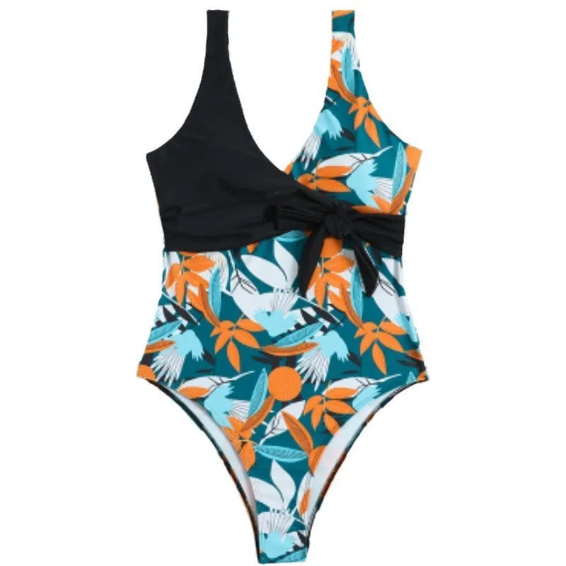 Women's high-waist one-piece bikini with printed pattern in quick-dry polyester fabric