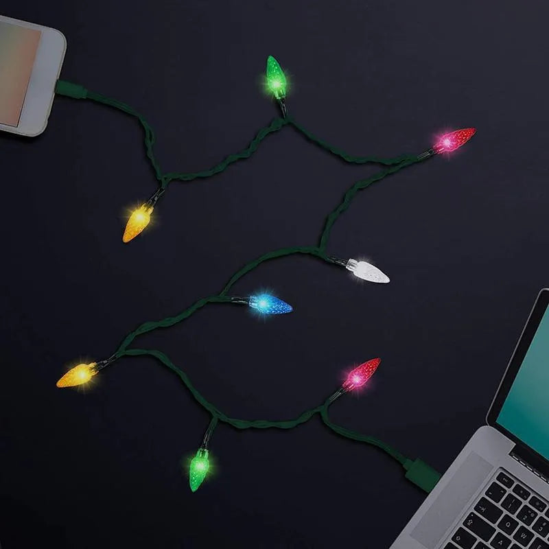 USB charging cable with 10 flashing LED Christmas lights for mobile devices and room decoration