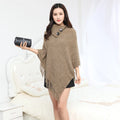 Warm sleeveless cloak knitwear with dots pattern in khaki colour, free size, acrylic fibre