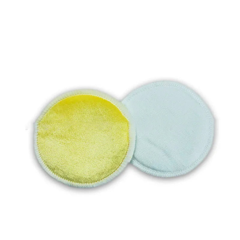 Bamboo velvet makeup remover pads in red and blue with cotton mesh storage bag