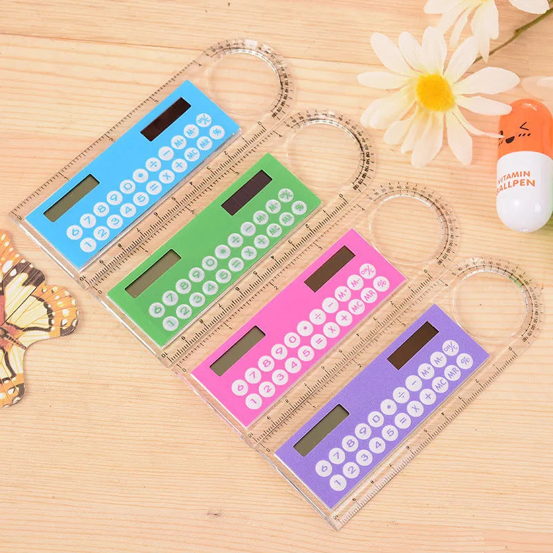 Solar mini calculator ruler magnifier ultra-thin transparent 8-digit display