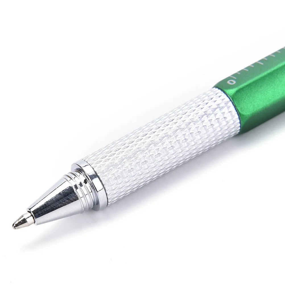 6 in 1 multi-function touch screen stylus ballpoint pen with screwdriver tips and spirit level in black