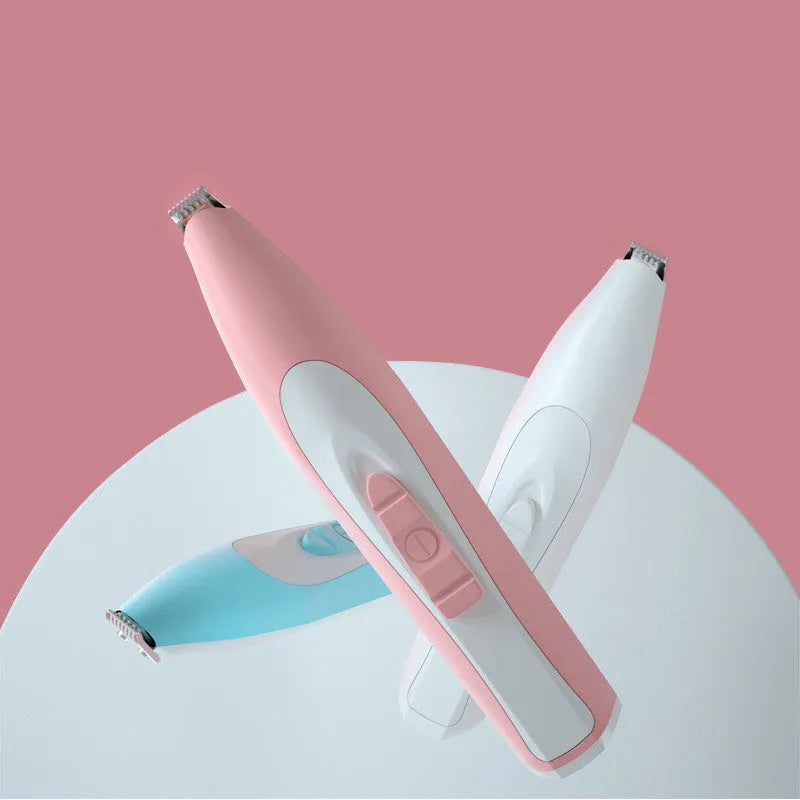 Charging dog cat foot hair trimmer in pink with USB cable for pet paw grooming