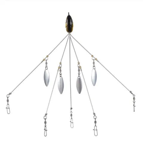 Bassdash umbrella fishing lure rig with 5 swivels and rotating metal sequins in green colour