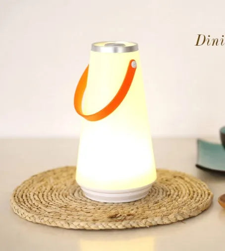 White rechargeable LED bedside lamp with touch control and USB cable