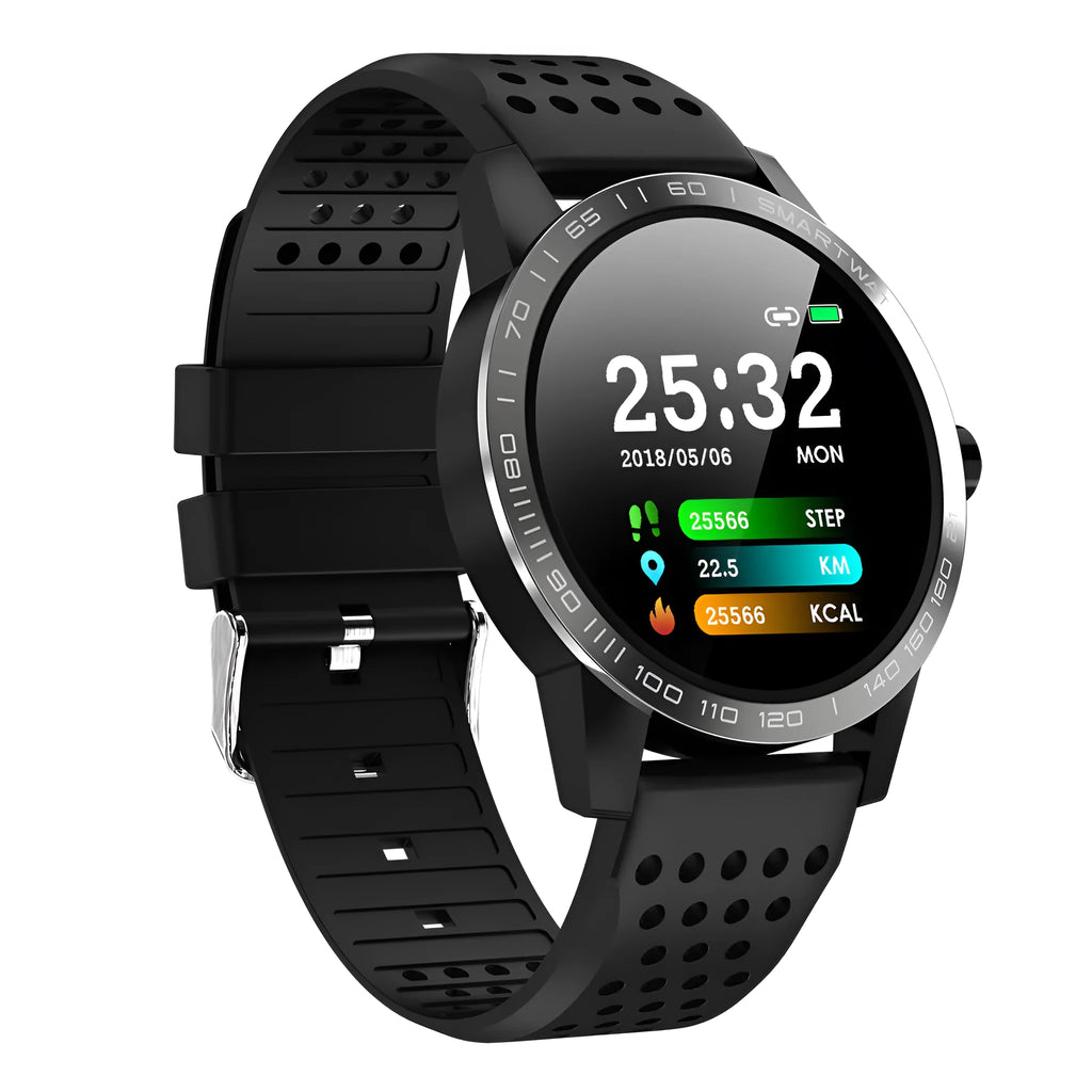Smart bracelet with colour touchscreen displaying heart rate and activity data