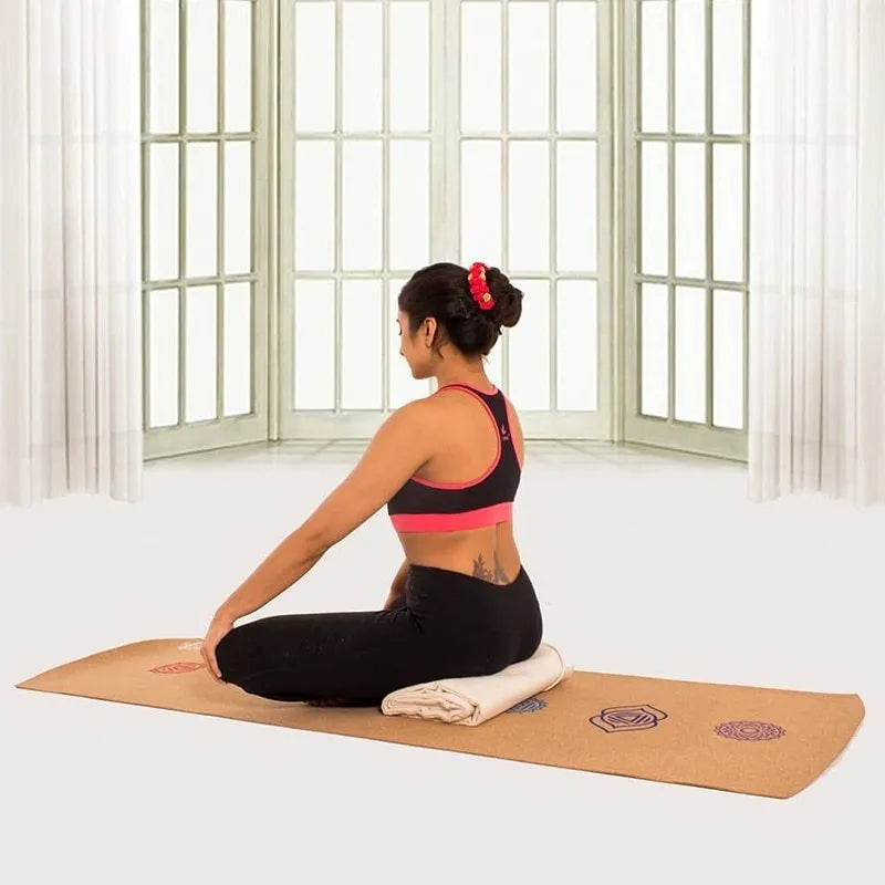 7 Chakra Cork Yoga Mat 183x68cm with natural cork top and non-slip bottom