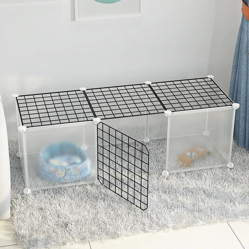 Small dog indoor isolation fence cage with 11 pieces and door, white colour