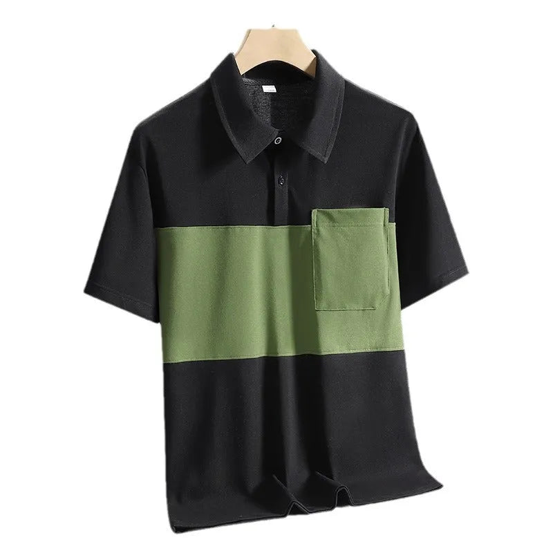 Men's Ice Silk quick-drying polo shirt in khaki, short sleeves, summer casual top
