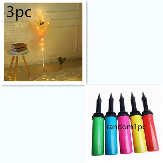DIY LED luminous balloon rose bouquet set with transparent Bobo balls and LED lights on artificial flowers