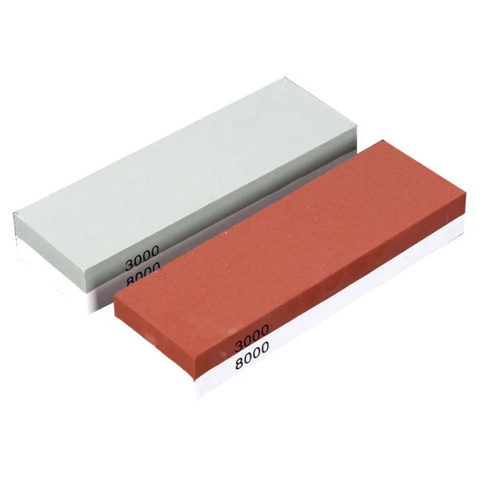 Green and white 3000/8000 grit kitchen whetstone sharpening set with bamboo base and accessories