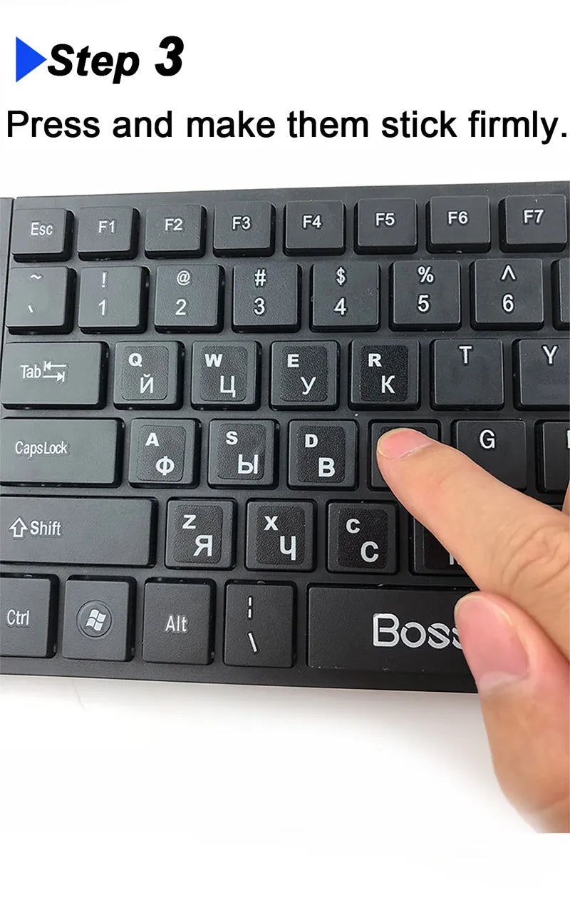 Russian keyboard stickers sheet, 11mm x 13mm per key, white characters on black background, 6.5 x 18cm