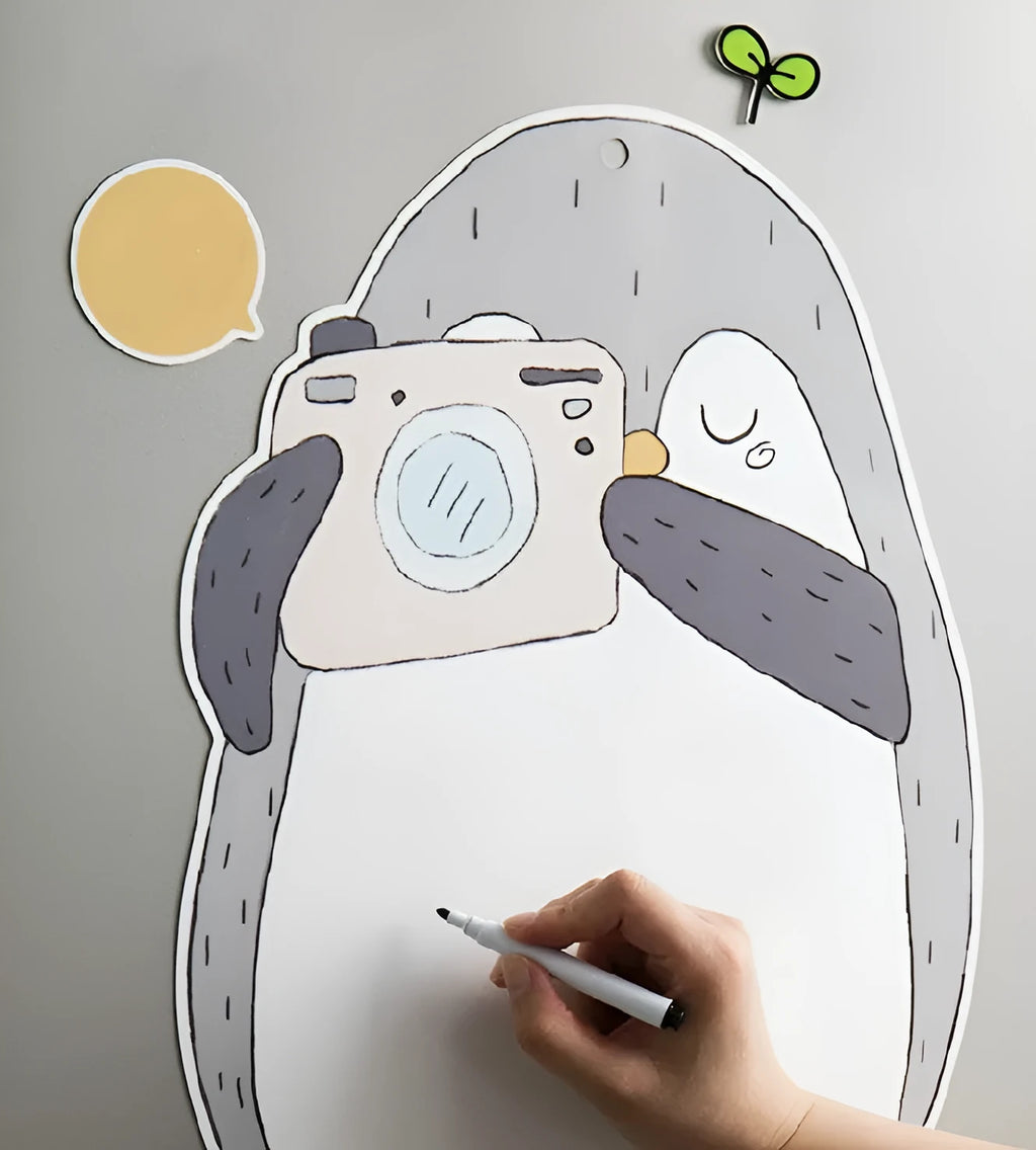 Penguin-themed Nordic style refrigerator message board measuring 45cm by 30cm with soft magnet backing
