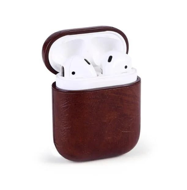 Leather protective case for Apple Airpods charging case in black, brown, light brown, and red colours