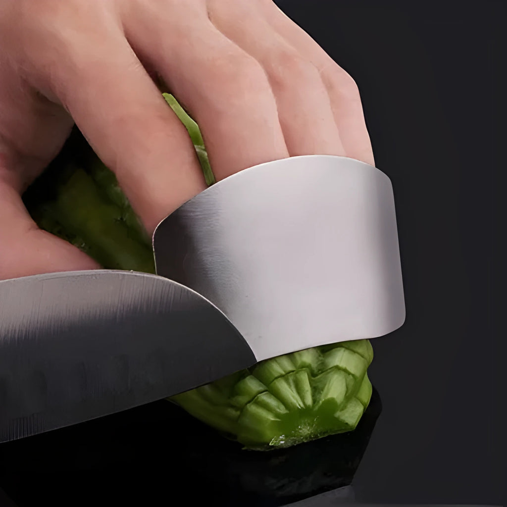 Stainless steel finger guard for kitchen safety during vegetable cutting