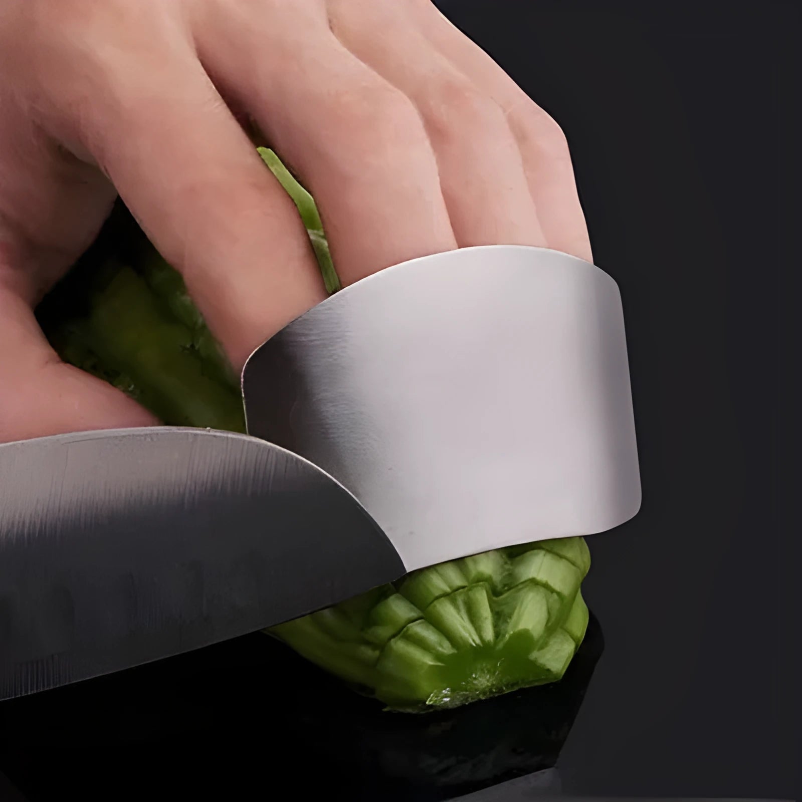 Stainless steel finger guard for kitchen safety during vegetable cutting