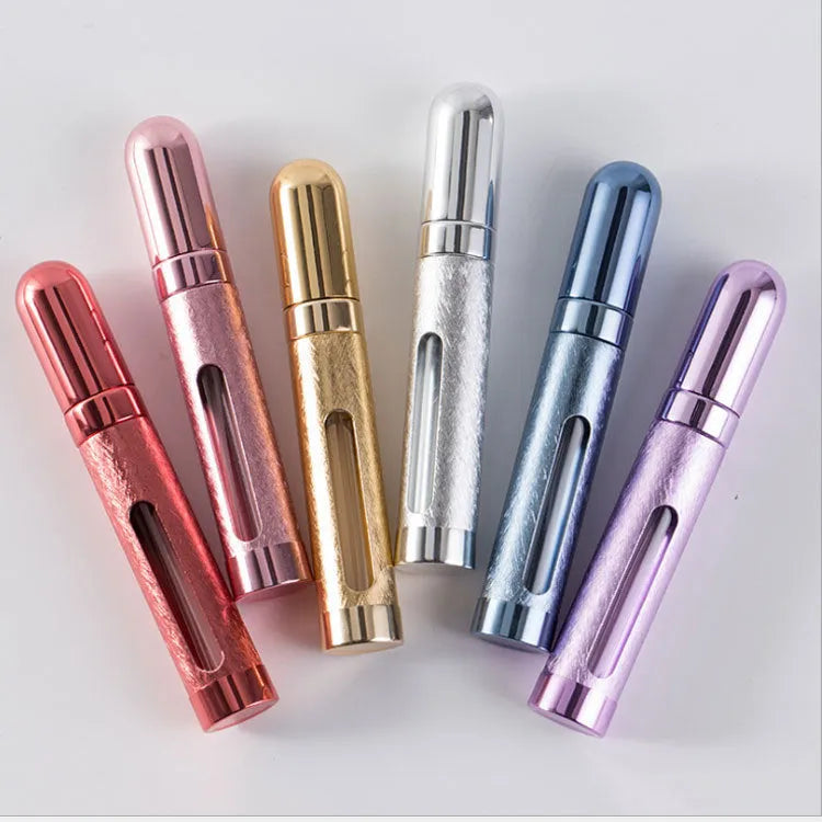 12ml aluminium travel perfume bottle in six colour options showing slim 115mm design.