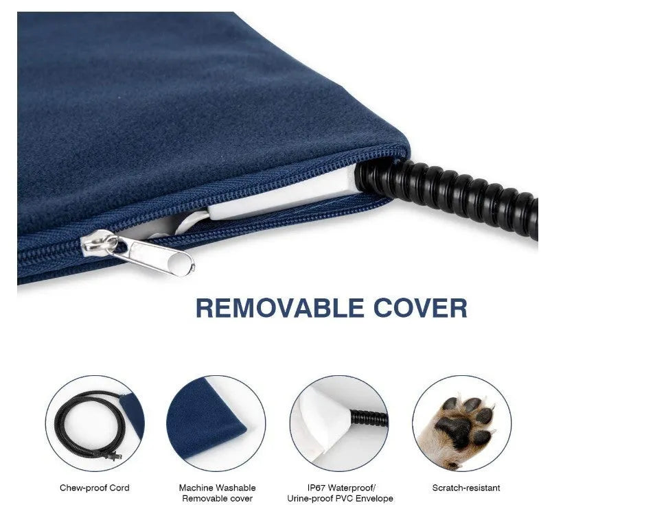 Small blue cloth pet electric blanket, 34x44cm, US plug, for cats and small dogs.