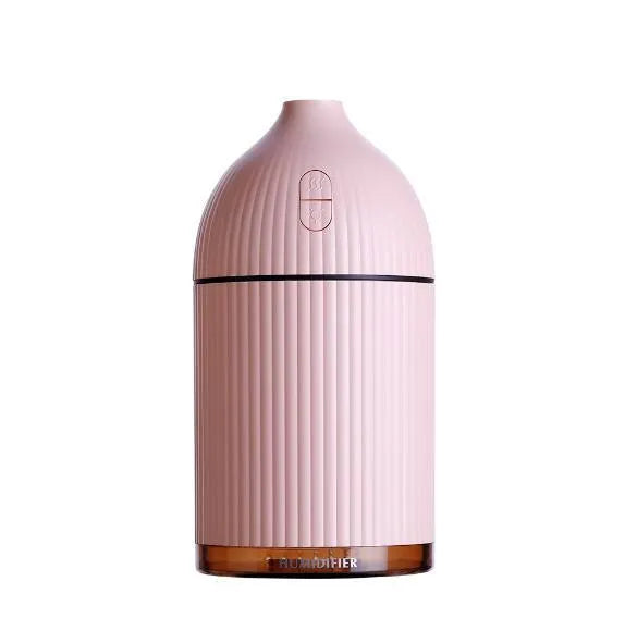 White ultrasonic aromatherapy diffuser and air humidifier with LED light, 300ml capacity, dimensions 80x80x155mm.