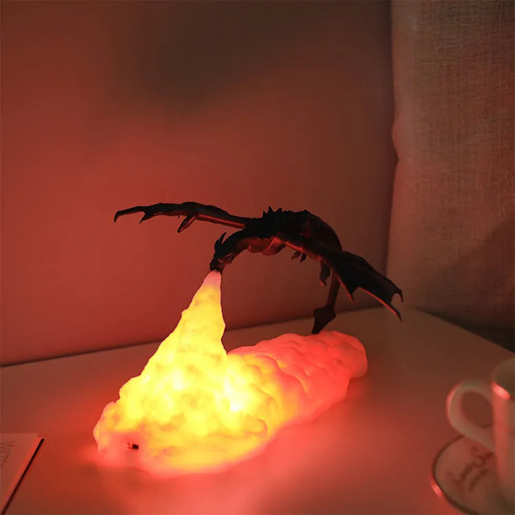 3D printed dragon night light with breathing fire light effect, 200mm size, USB rechargeable