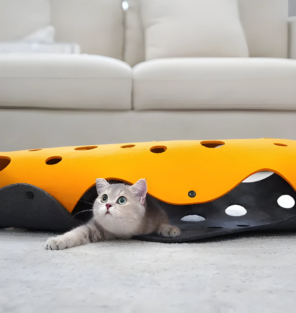 93cm felt cat tunnel in yellow, green, or blue with resin snap button and foldable cat channel shape