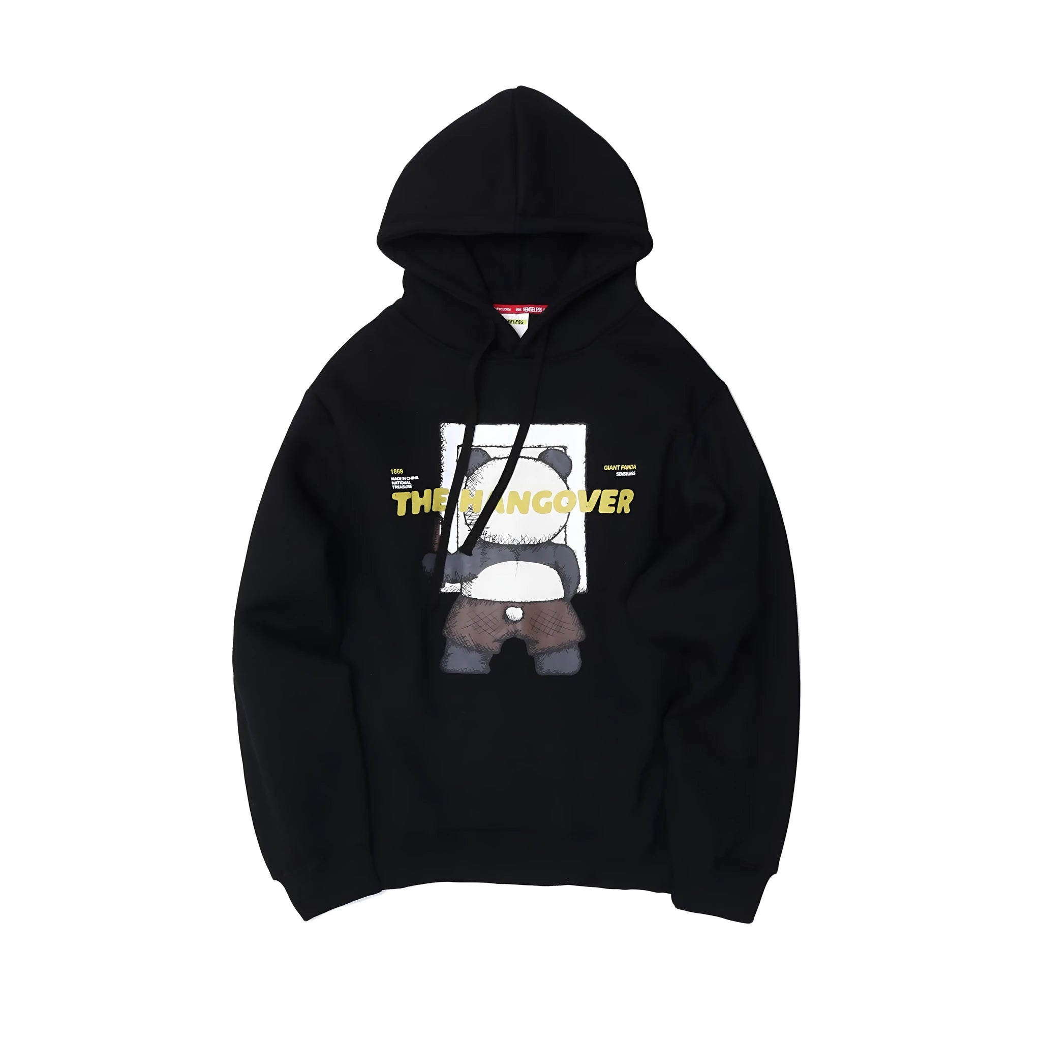 Men's black casual hoodie with straight fit, round neck and plain modal fabric