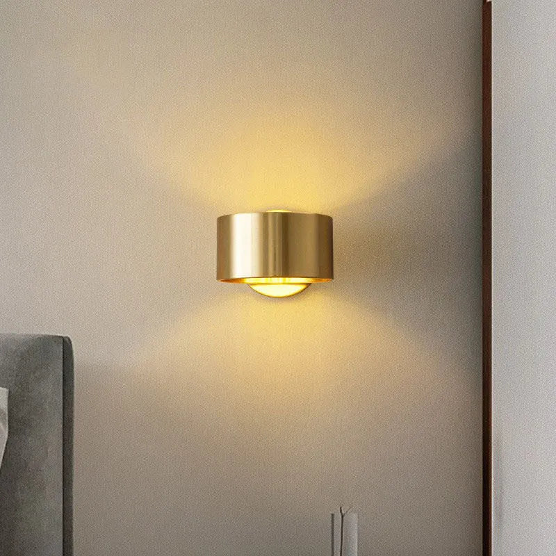 Modern simplicity style copper wall lamp shown in black and gold finish options for living room.