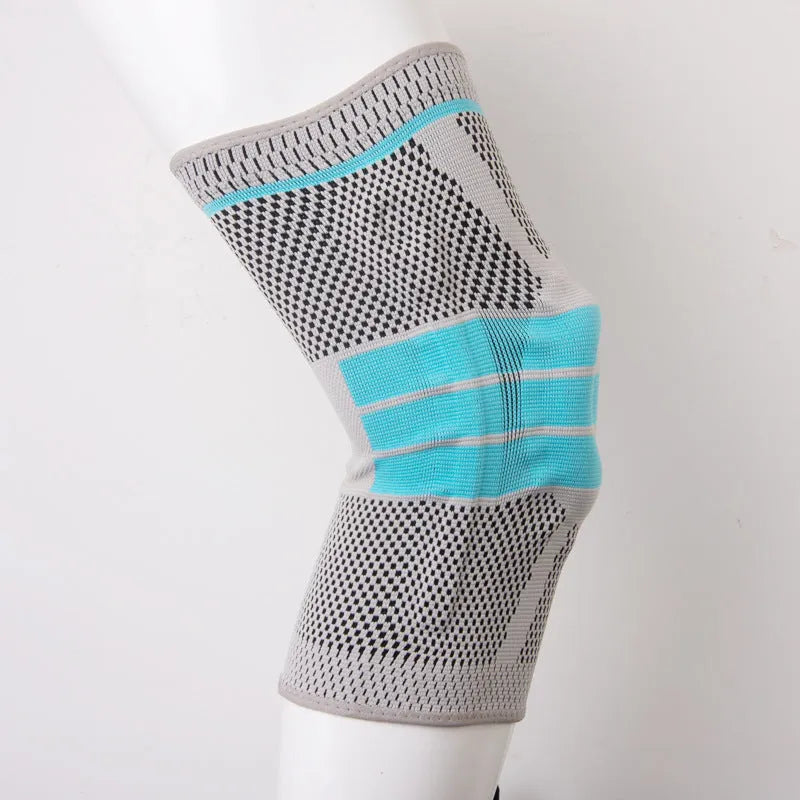 Sky blue silicone and elastic fibre knee pads for basketball and running sports
