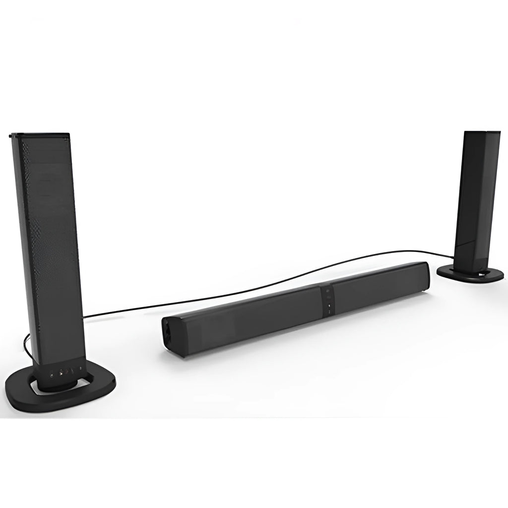 Black foldable split Bluetooth speaker, 490mm wide, with radio, TF, USB and RCA inputs