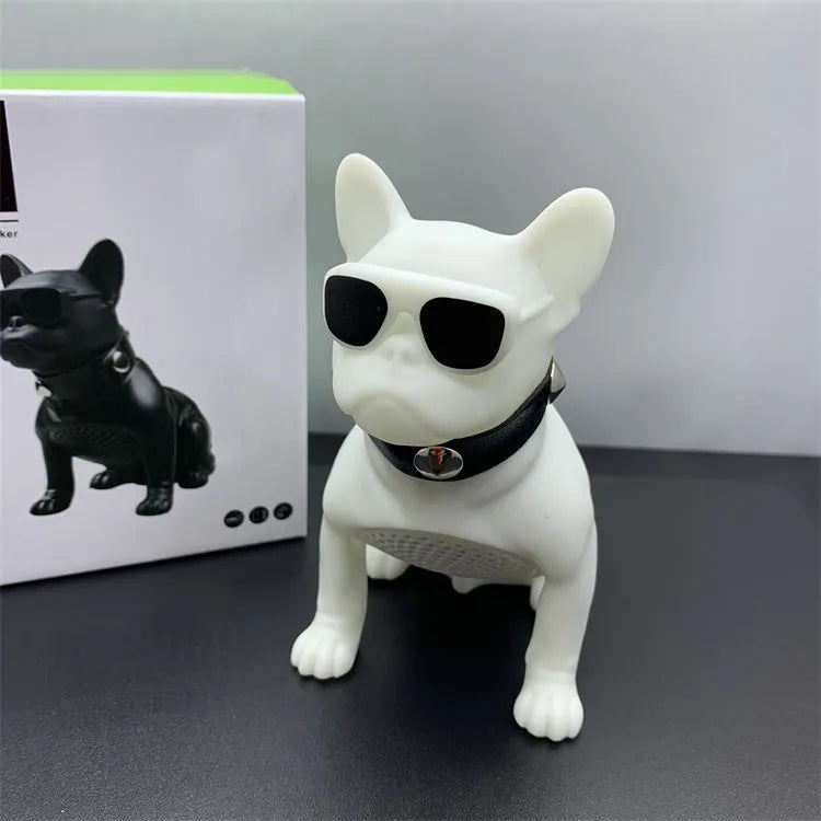 Mini bulldog-shaped Bluetooth speaker in black colour showing compact design with wireless connectivity