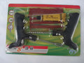 Vacuum tyre repair tool kit with probe, rubber strips, glue and tools in a black plastic case.