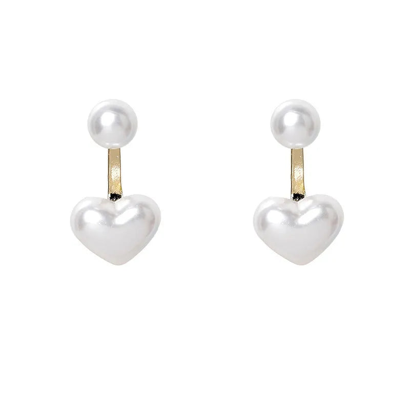 Women's heart-shaped pearl stud earrings with Korean style design and electroplated alloy construction
