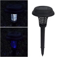 Black solar-powered garden insect lamp with white and UV purple light, 42cm tall.