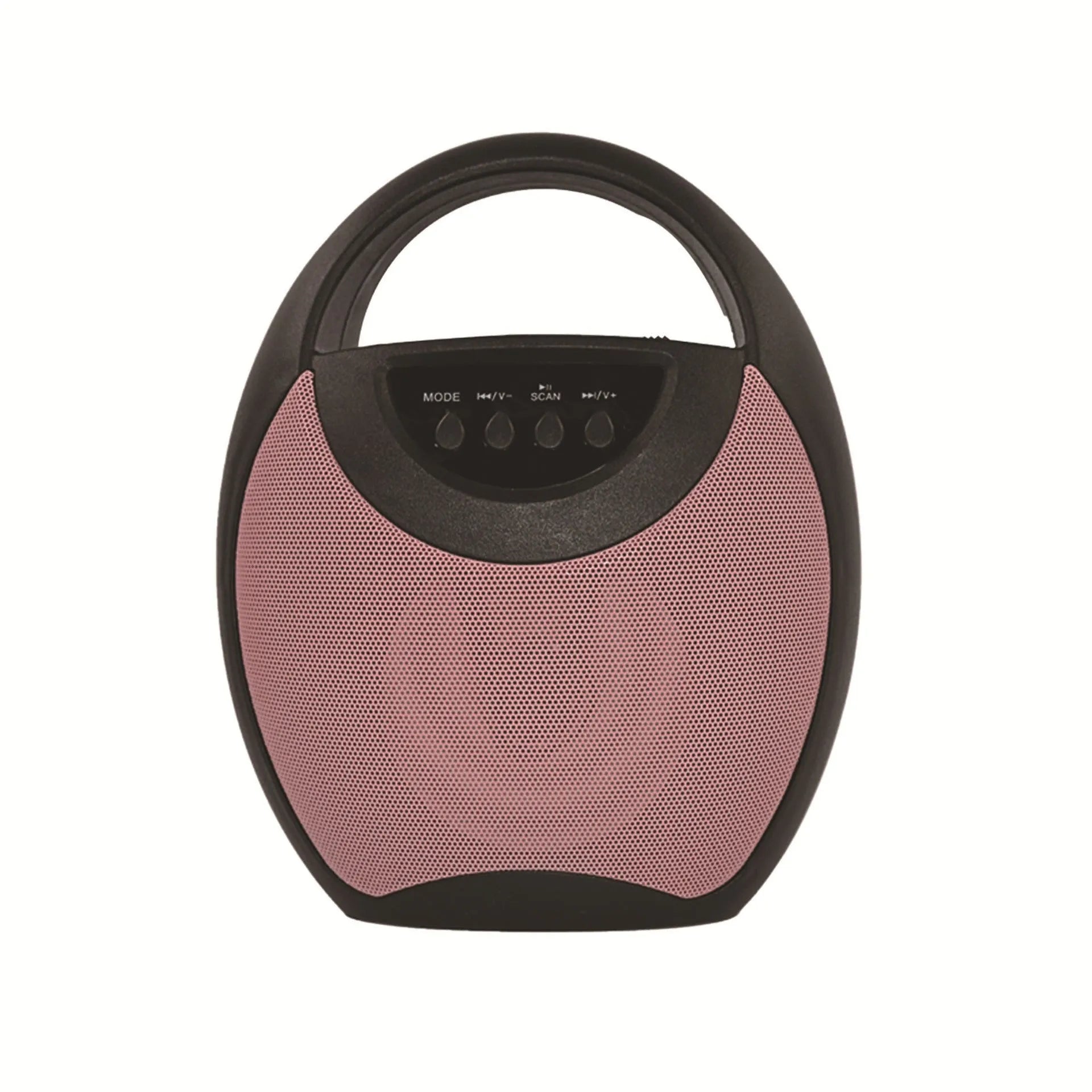 Portable Bluetooth speaker in black, blue or pink colours showing USB port for U disk or SD card playback