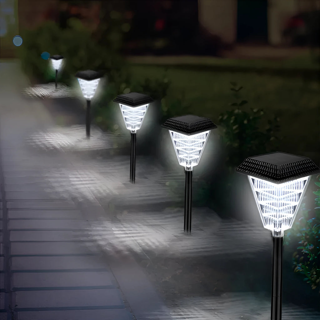 TS-S5103 solar garden light with multiple LED colour options including flame, green, red, and white.