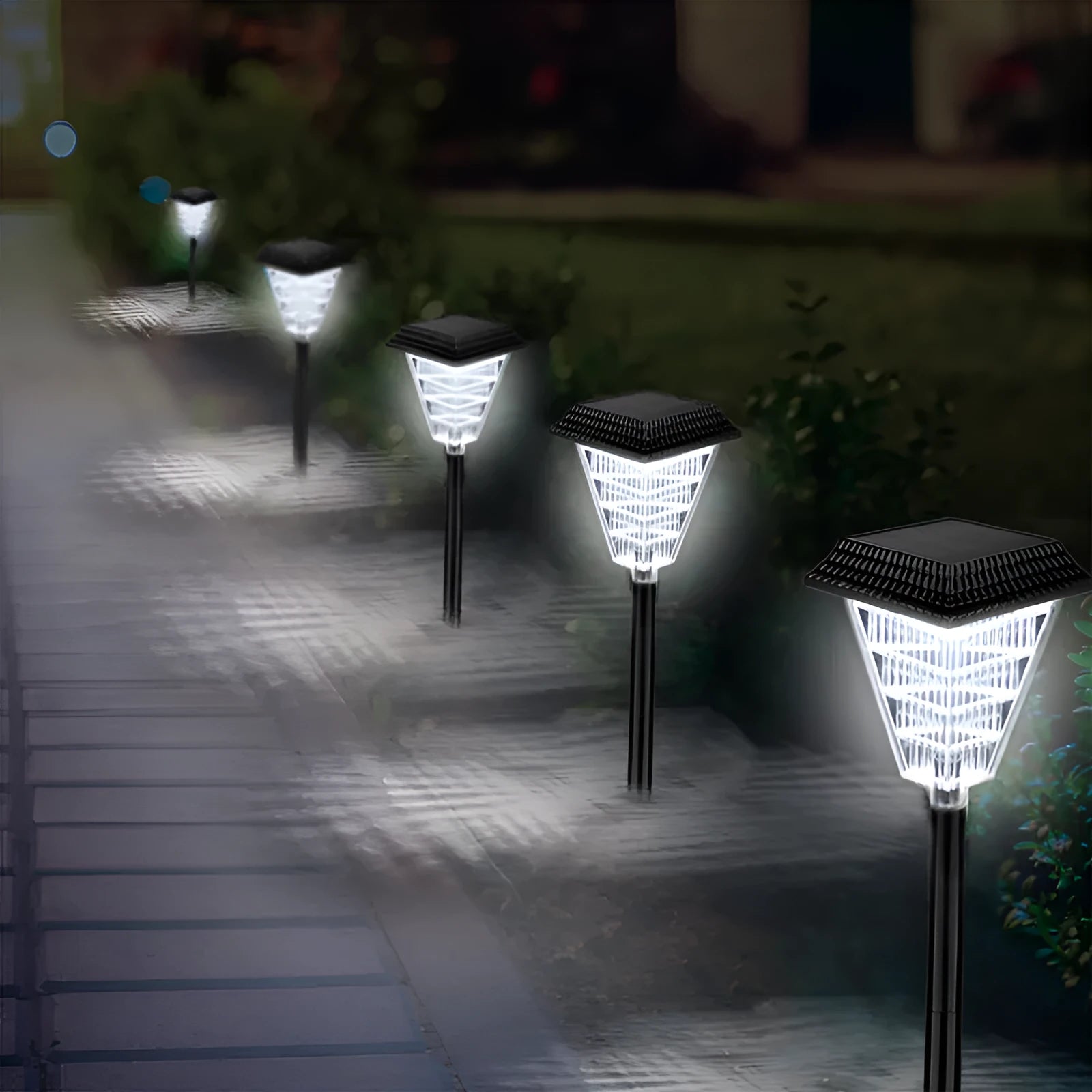 TS-S5103 solar garden light with multiple LED colour options including flame, green, red, and white.