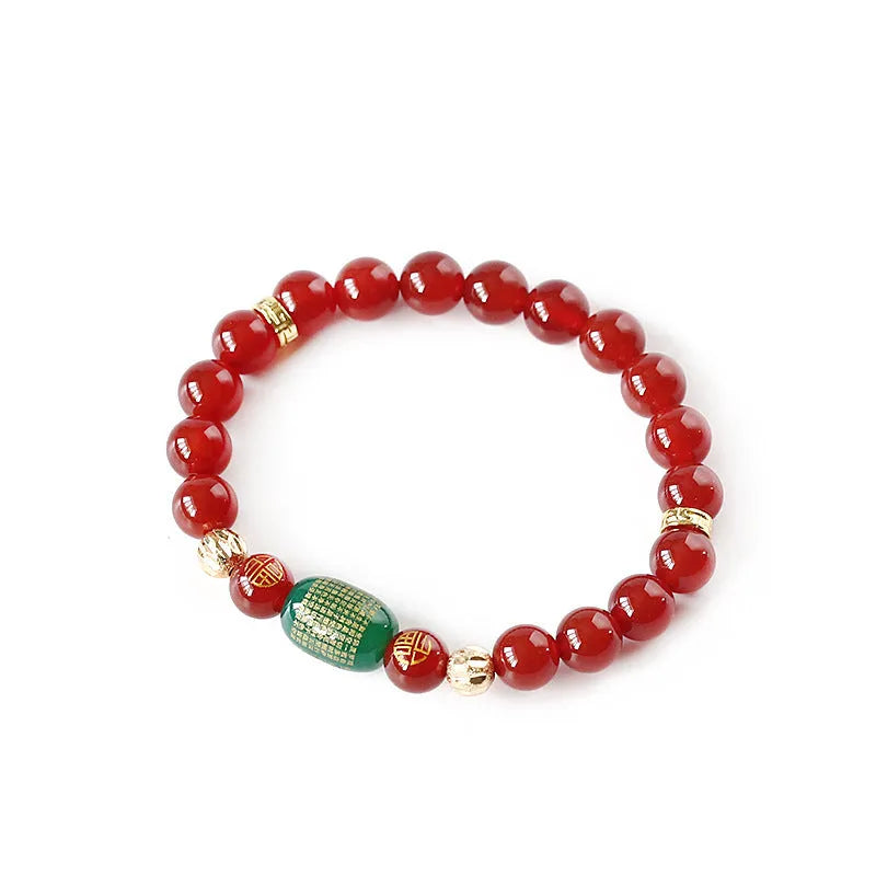 Red agate Guanyin bracelet with auspicious patterns and Buddhist prayer beads