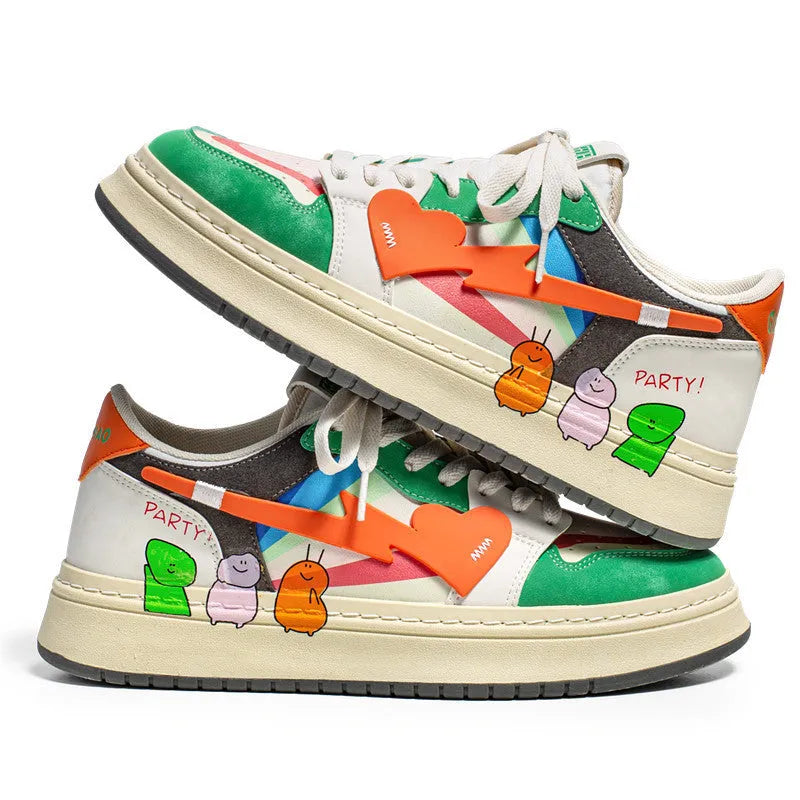 Pair of plain style lace-up casual sneakers on a white background, shown in Rainbow colour.