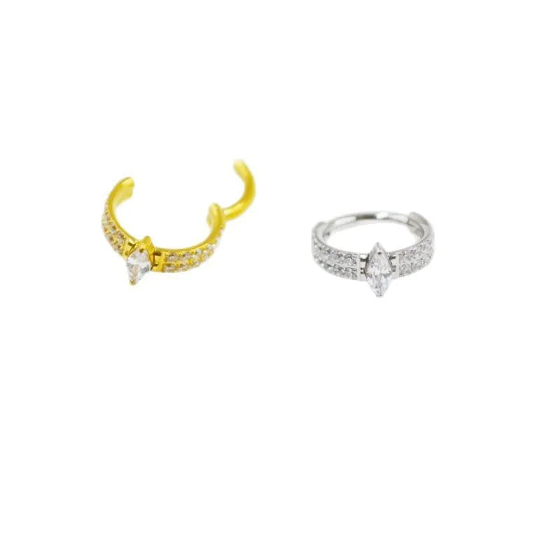 Titanium steel heart-shaped zircon earrings in gold or silver colour, 1.2x8mm