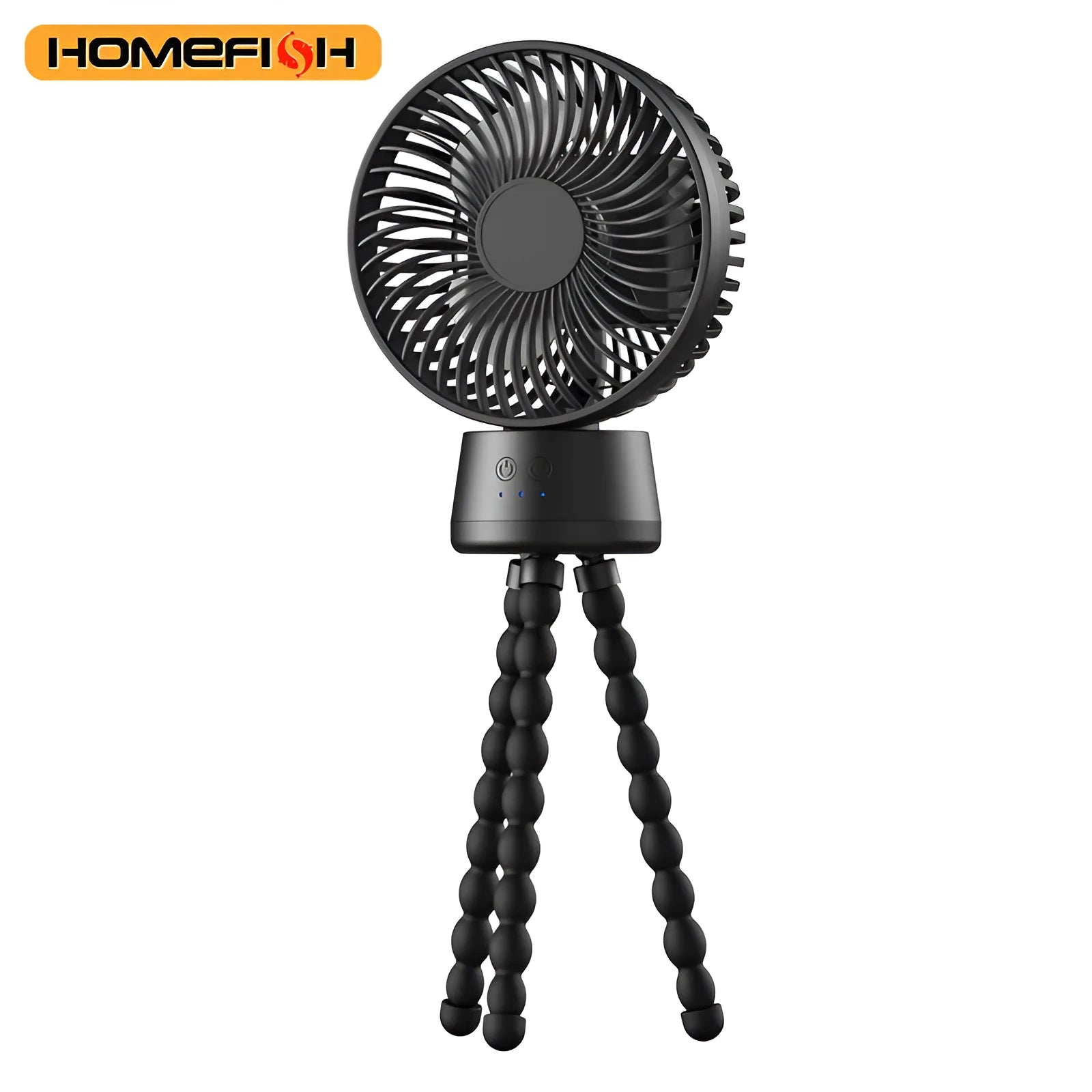 HOMEFISH F2 automatic shaking head portable fan with LED light on a removable bracket.