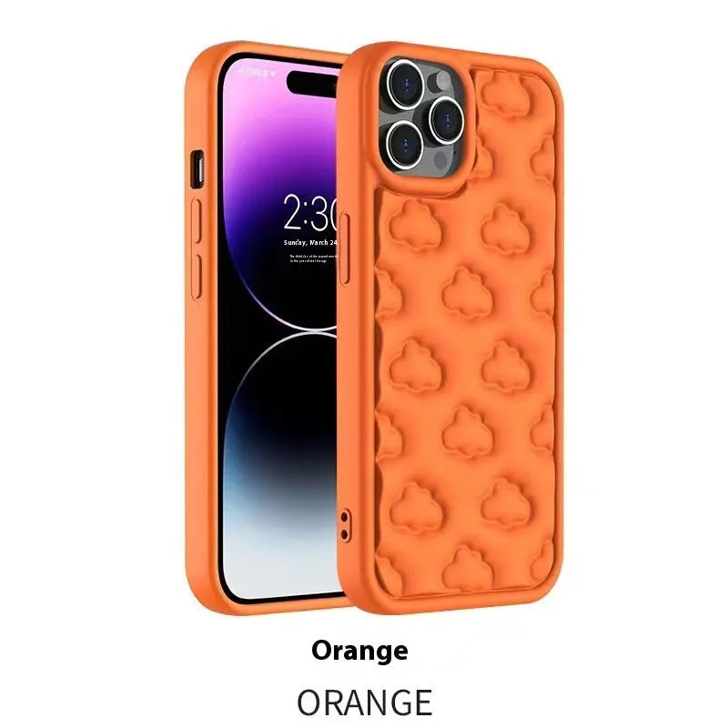 Hand Oil Three-Dimensional Cloud Phone Case TPU Embossed Shockproof Cover for iPhone 11 12 13 14 Pro Max Anti-Fingerprint Japanese Korean Style