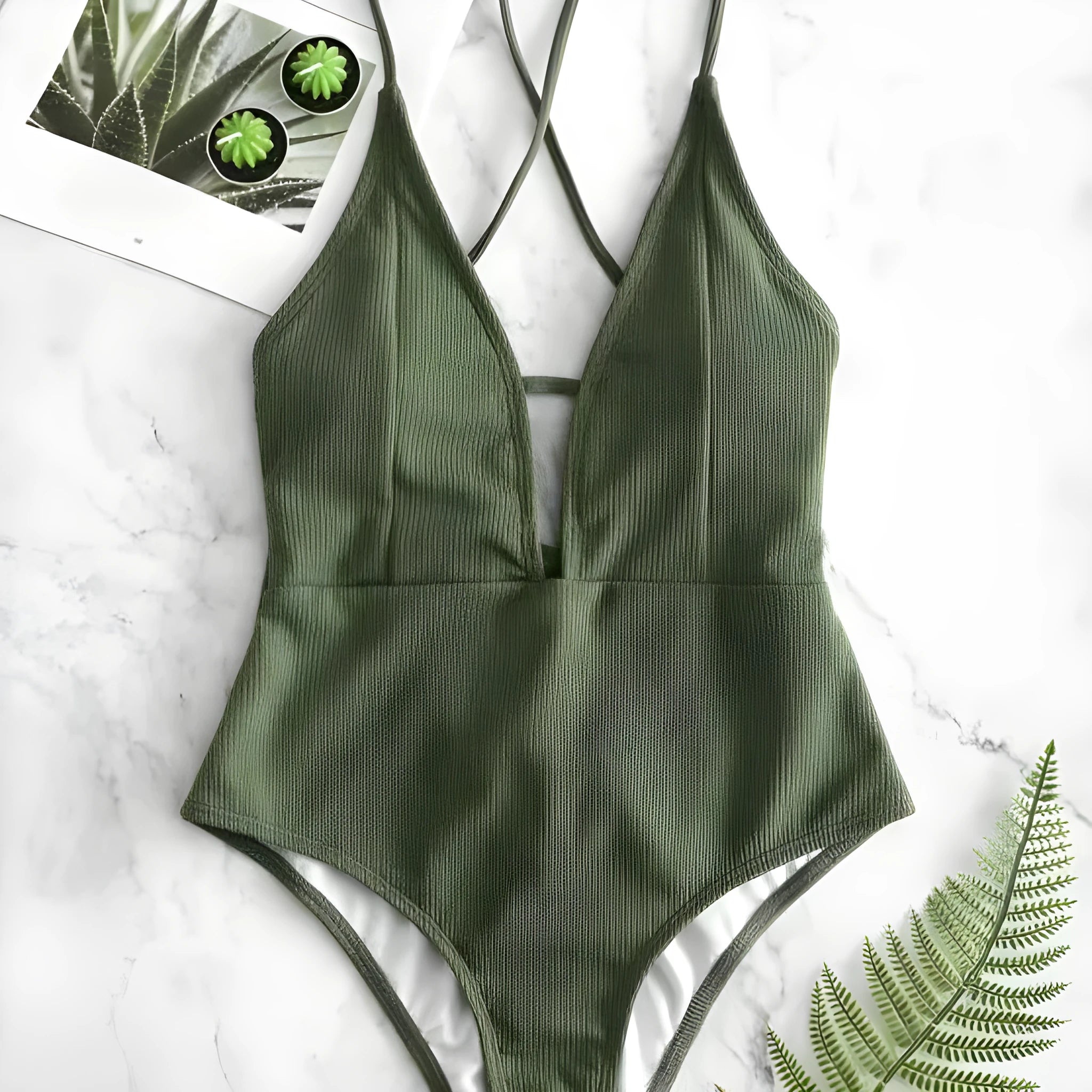 Solid colour backless lace-up one-piece swimsuit for women in black