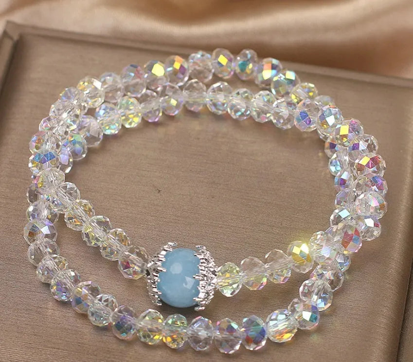 White artificial crystal double ring bracelet for women with electroplated finish