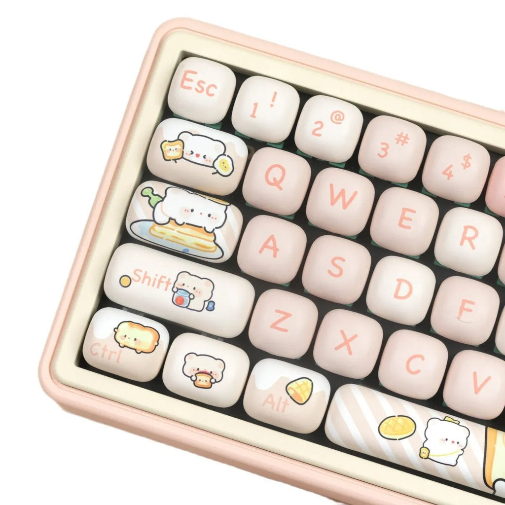 MOG profile PBT keycap full set with bread bear thermal sublimation design for mechanical keyboards
