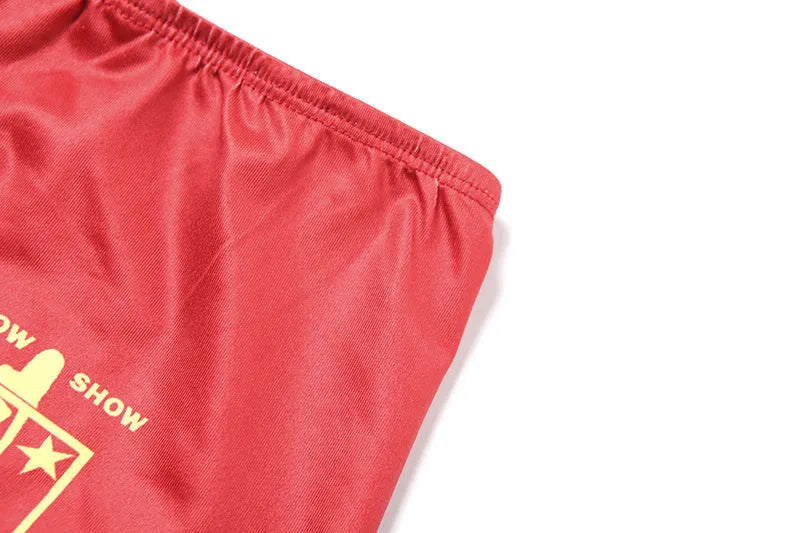 Red women's high waist bikini set with 3D printed pattern and hip lift design