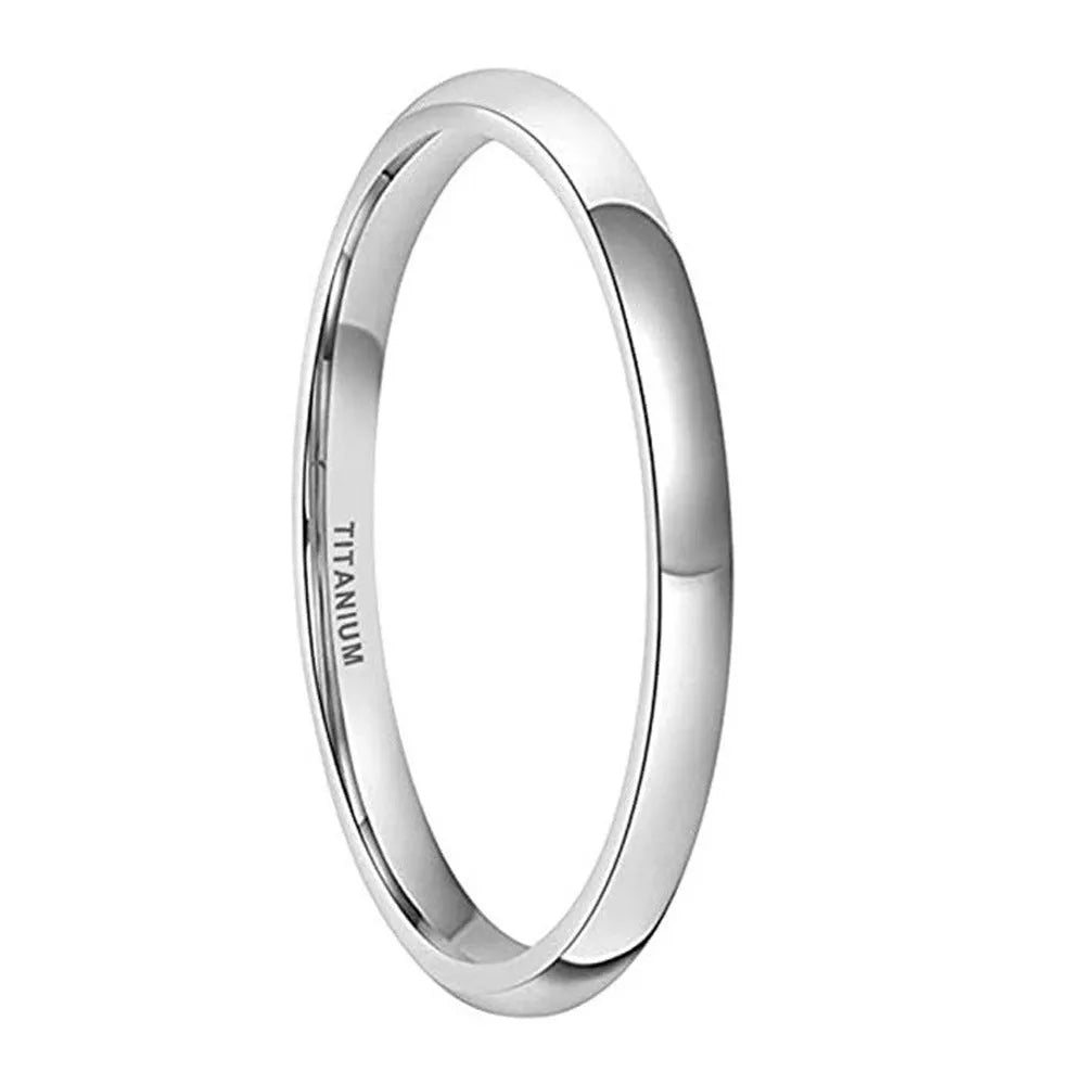 Silver titanium steel unisex ring shown in 2mm, 4mm, and 6mm width options.