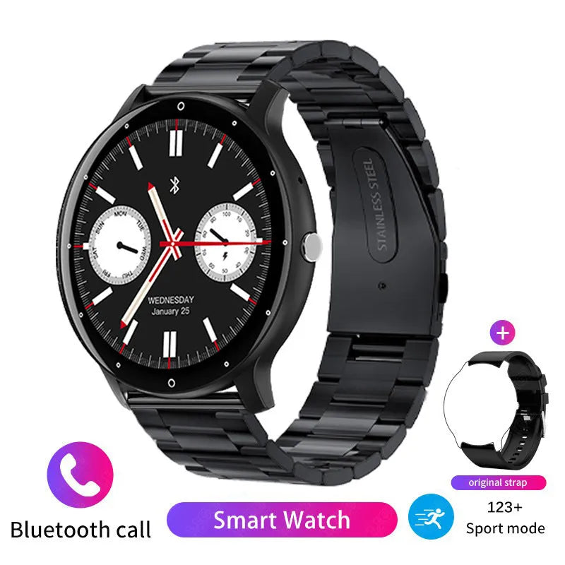 Call ZL02PRO Smart Watch in black with AMOLED screen showing heart rate data, wrist wearing pose