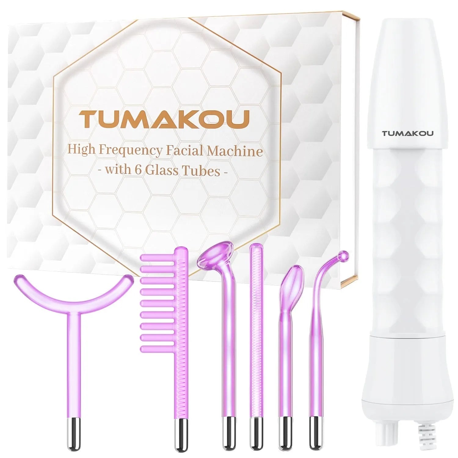 Purple high wave electrotherapy rod six-piece set with multiple accessory heads for wrinkle removal