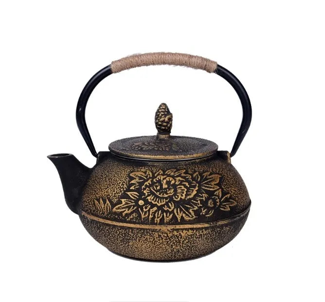 Japanese-style cast iron teapot with 0.9 litre capacity in bronze and black finish options